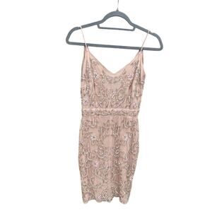 Beaded Mini Dress, Blush Pink, Lined, Formal, Intricate Beading, Sz‎ S